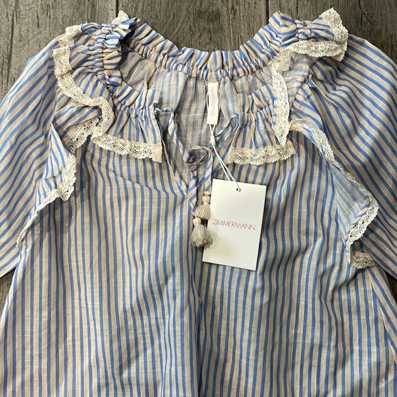 NWT ZIMMERMANN KIDS CREAM/ Blue Stripe Smock BLOUSE - Picture 2 of 3
